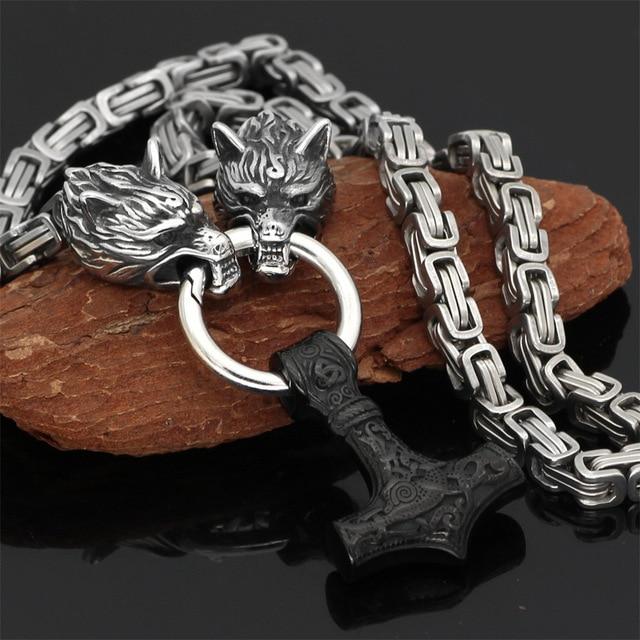 WolfSpirit | Rugged Durable Stainless Steel Double Wolf Head Necklace 11