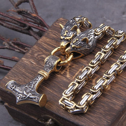 WolfSpirit | Rugged Durable Stainless Steel Double Wolf Head Necklace 6