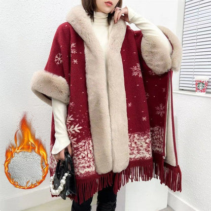 Cozy Women's Hooded Throw Poncho Blanket