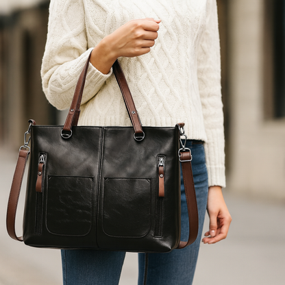 Luxury Leather Tote Bag for Women Multiple Pockets
