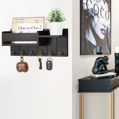 WoodCraft | Stylish Solid Wood Wall Organizer with Hooks and Shelves 1