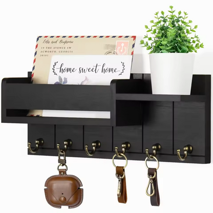 WoodCraft | Stylish Solid Wood Wall Organizer with Hooks and Shelves 5