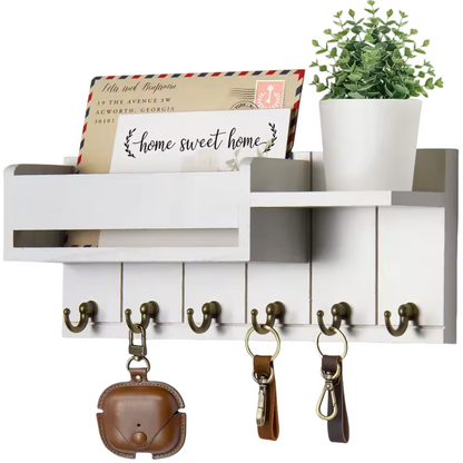 WoodCraft | Stylish Solid Wood Wall Organizer with Hooks and Shelves 6