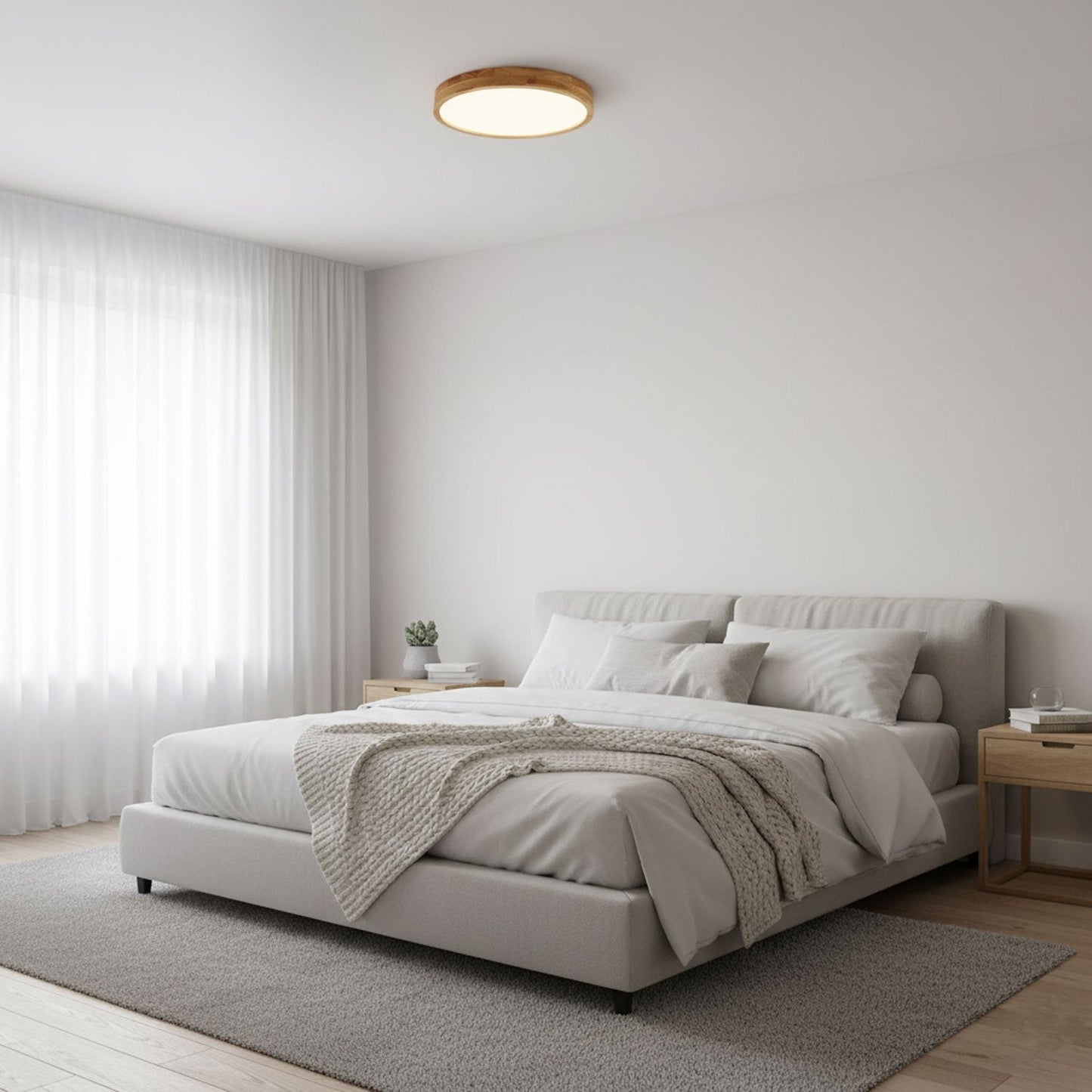 Simple Round Wood LED Ceiling Light Fixtures