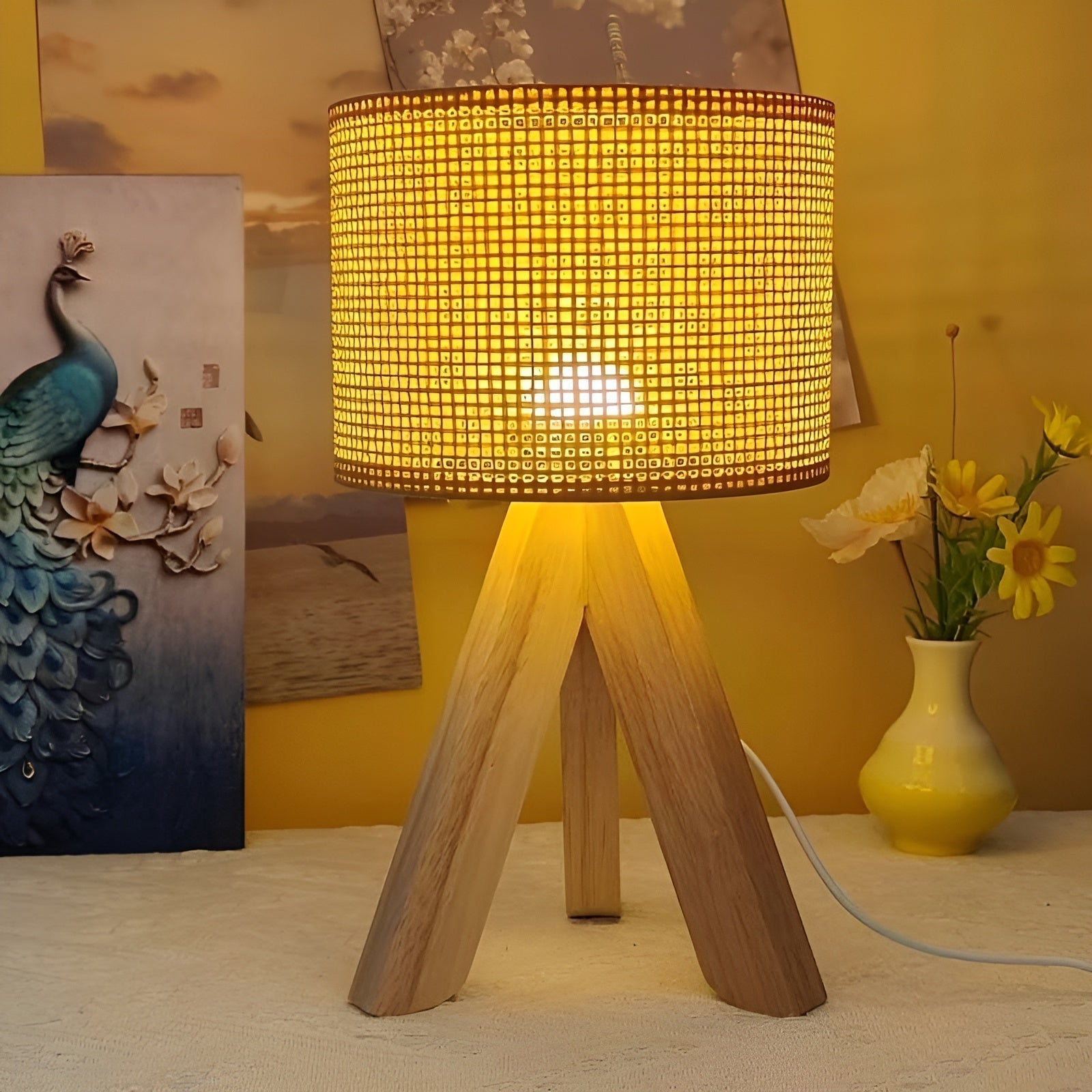 Eco Friendly Woven Rattan Table Lamp with USB Port - Fesara