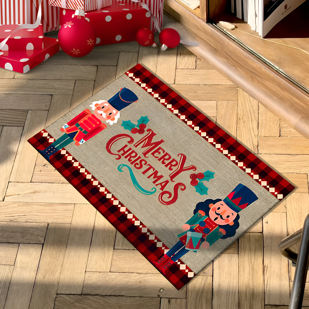 Christmas Welcome Mat Non Slip Washable Nutcracker Design - Fesara