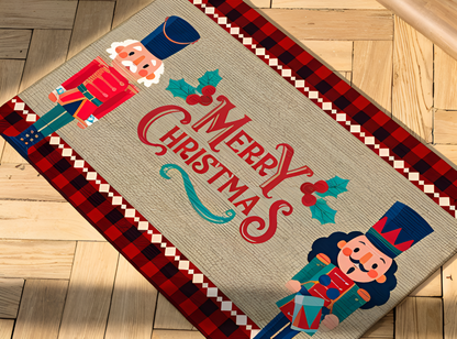 Christmas Welcome Mat Non Slip Washable Nutcracker Design