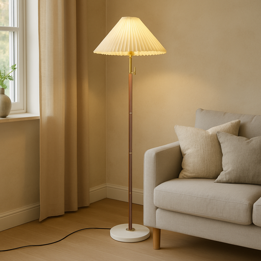 Traditional Brown Wooden Floor Lamp - Fesara