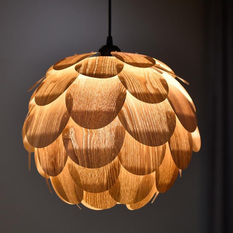 Natural Wood Pineapple Pendant Light