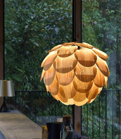Natural Wood Pineapple Pendant Light