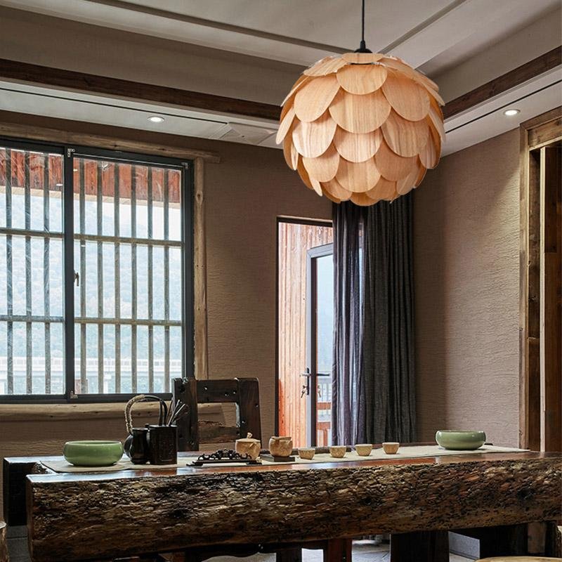 Natural Wood Pineapple Pendant Light