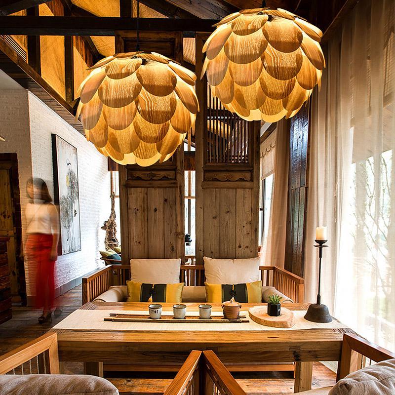 Natural Wood Pineapple Pendant Light