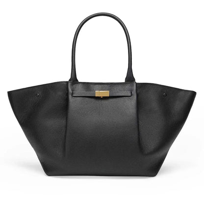 Large Leather Shoulder Handbag with Gold Buckle