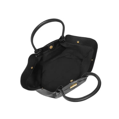 Large Leather Shoulder Handbag with Gold Buckle