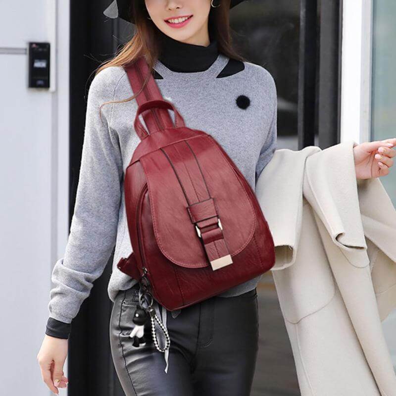 Secure Leather Ladies Backpack - Genuine Soft Sheepskin Rucksack