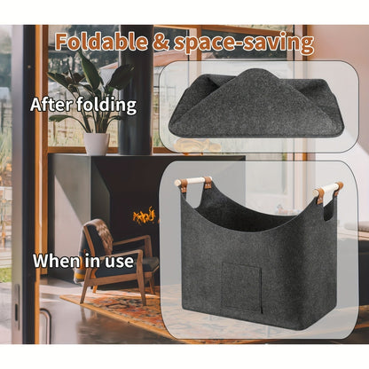 Large Foldable Firewood Basket with Wood Handles