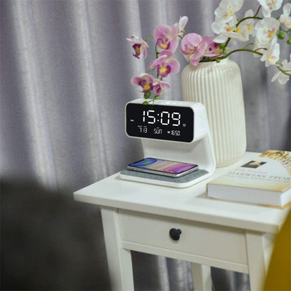 Compact Bedside LED Lamp with USB Charger & Alarm Clock