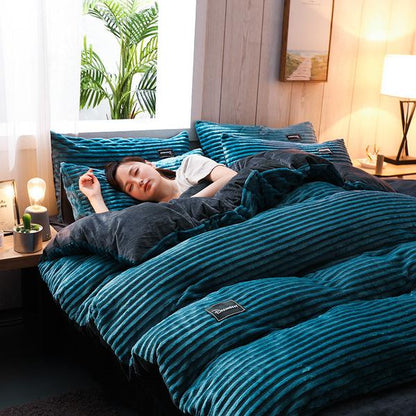 Plush Corduroy Velvet Comforter Bed Set