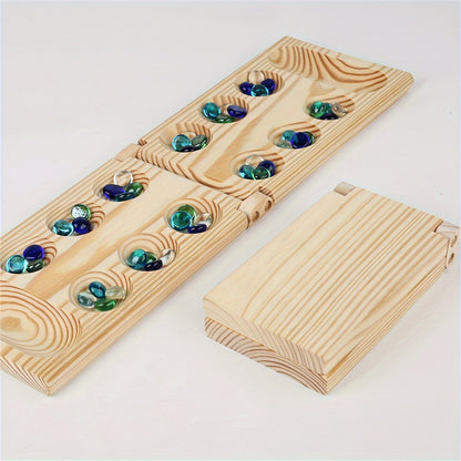 Portable Wooden Mancala Game Set with Colorful Beads