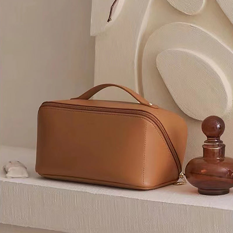 Compact Leather Travel Makeup Bag