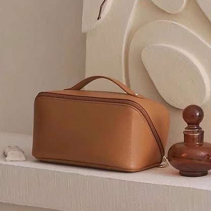 Compact Leather Travel Makeup Bag