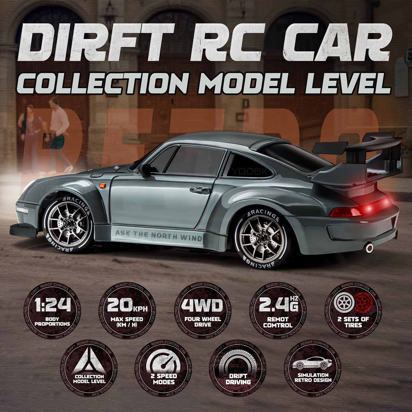 Fast Rechargeable 4WD RC Drift Car with LED Lights