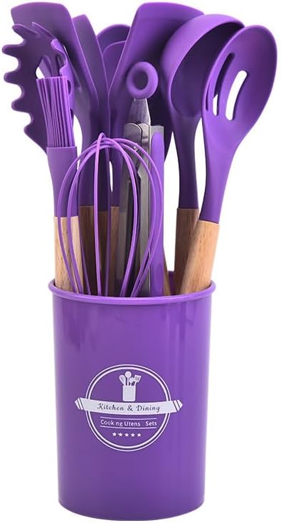 Premium Silicone Kitchen Utensil Set with Wooden Handles - Fesara
