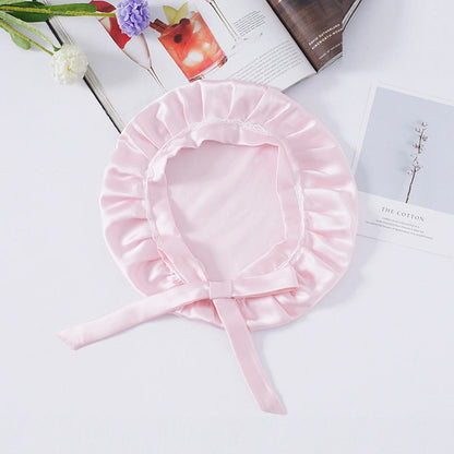 Soft Silk Sleep Cap with Satin Ribbons