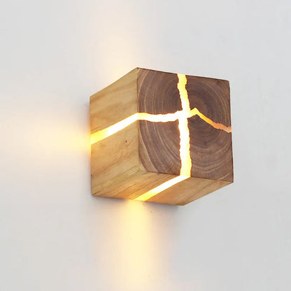 Natural Wooden Square Wall Lamp 1-Light