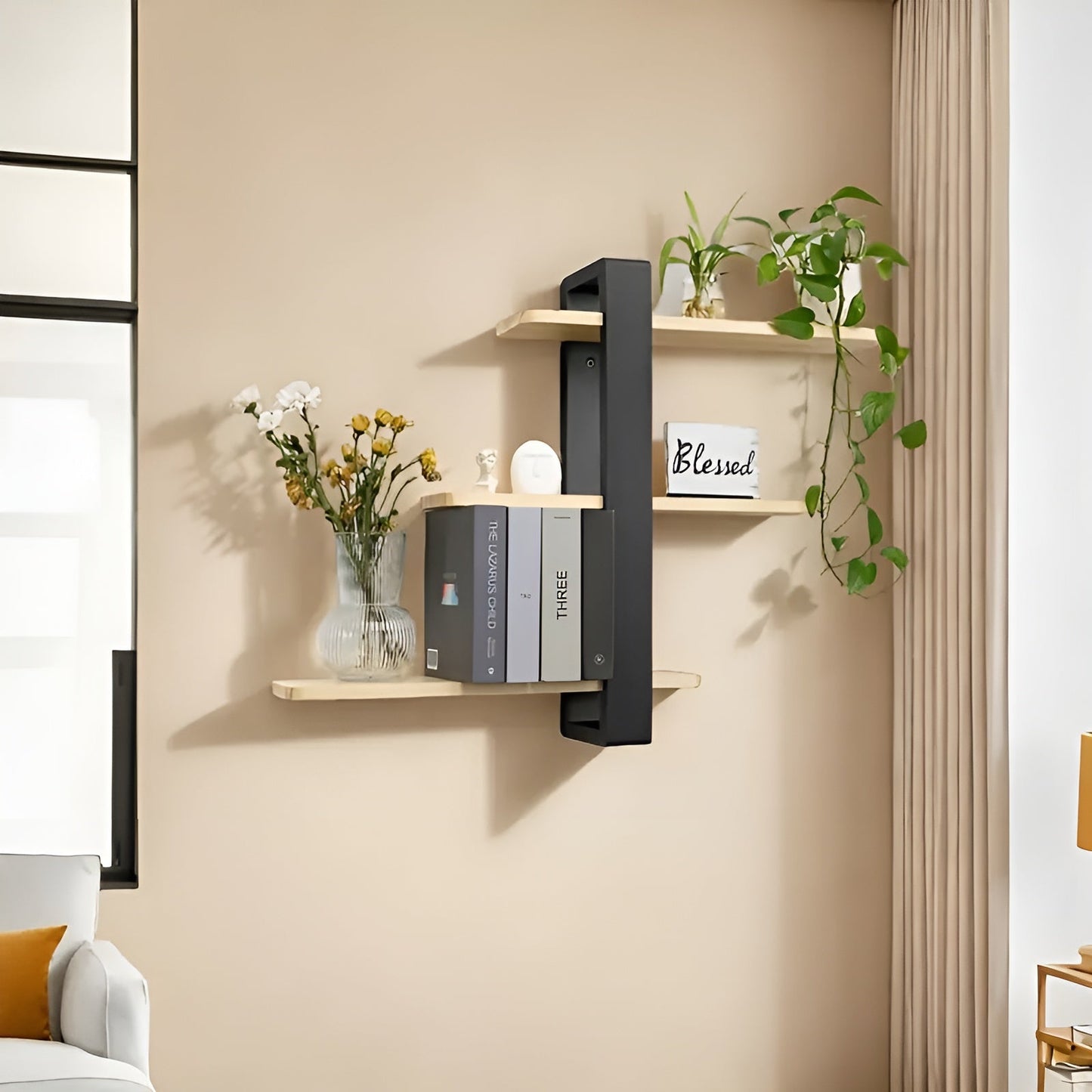 Rustic Wooden Wall Storage Shelf 3 Tier Natural Pine