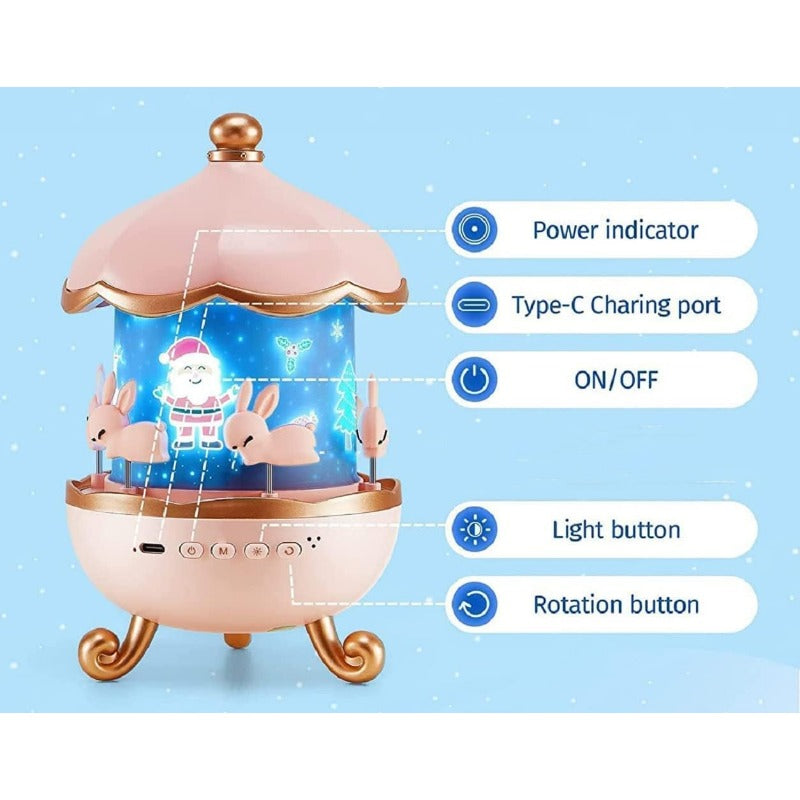 Colorful Kids 360° Spin Rabbit Night Light Projector
