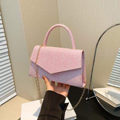 Elegant Small Ladies Bag with Glitter Pattern & Metal Strap