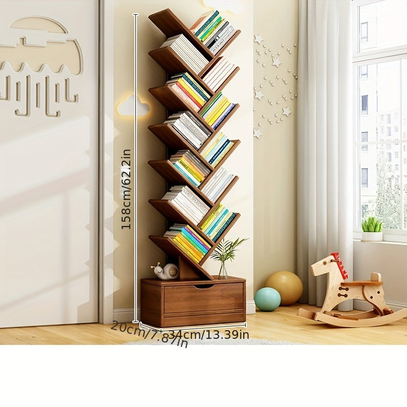 Tall Wooden Bookshelf - Compact Home Storage Unit