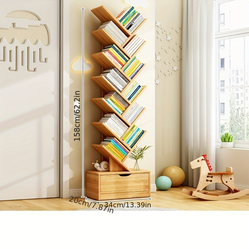 Tall Wooden Bookshelf - Compact Home Storage Unit