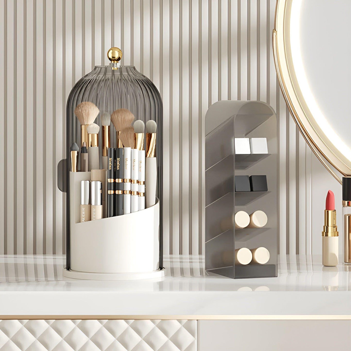 Rotating Makeup Brush Stand & Cosmetic Storage Case