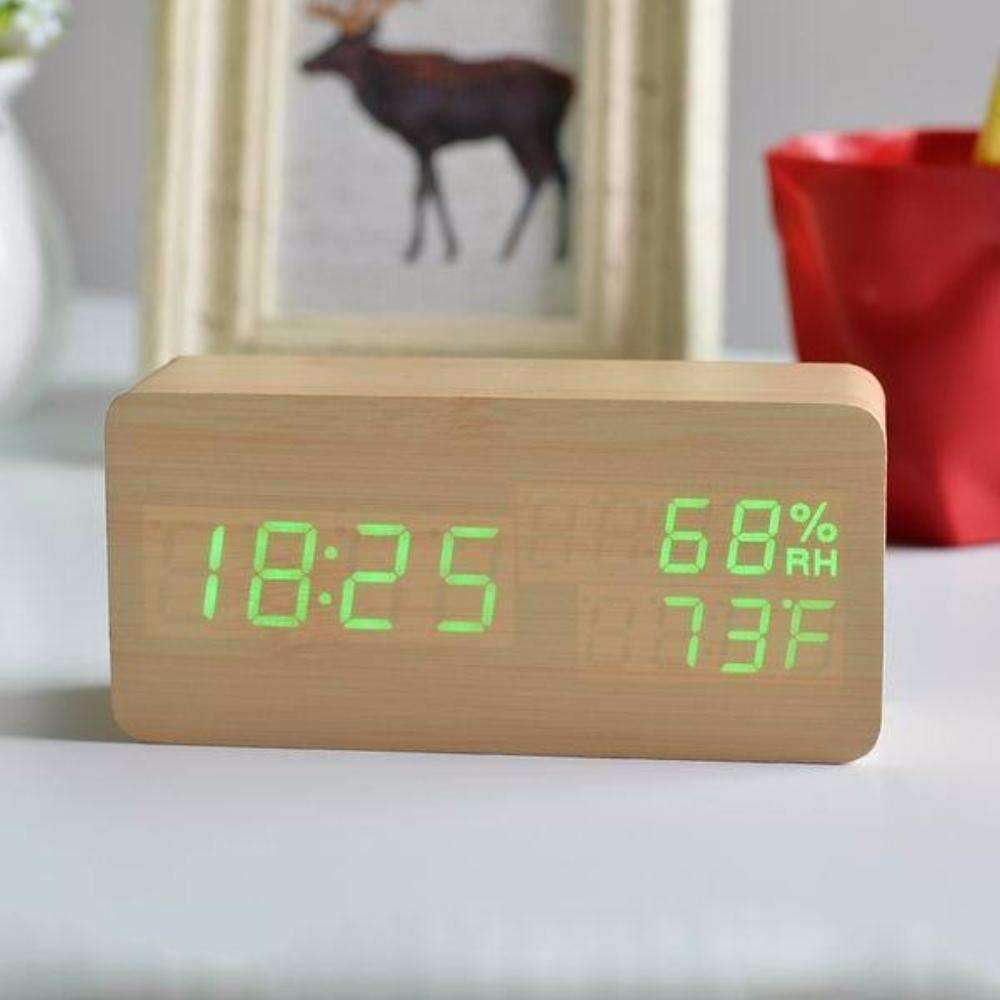 Natural Wood LED Digital Alarm Clock - Fesara