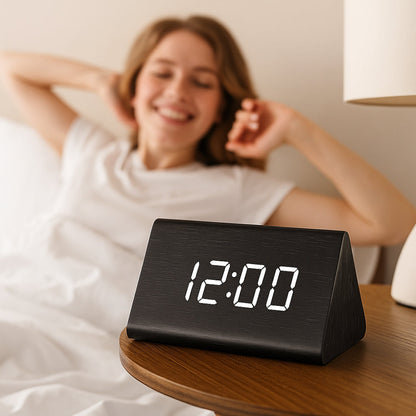 Rustic Wood LED Digital Alarm Clock Radio
