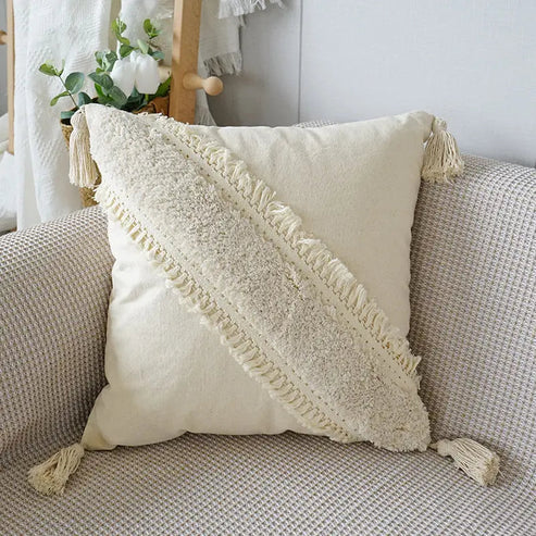 Stylish Textured Cushion with Tassels - Fesara