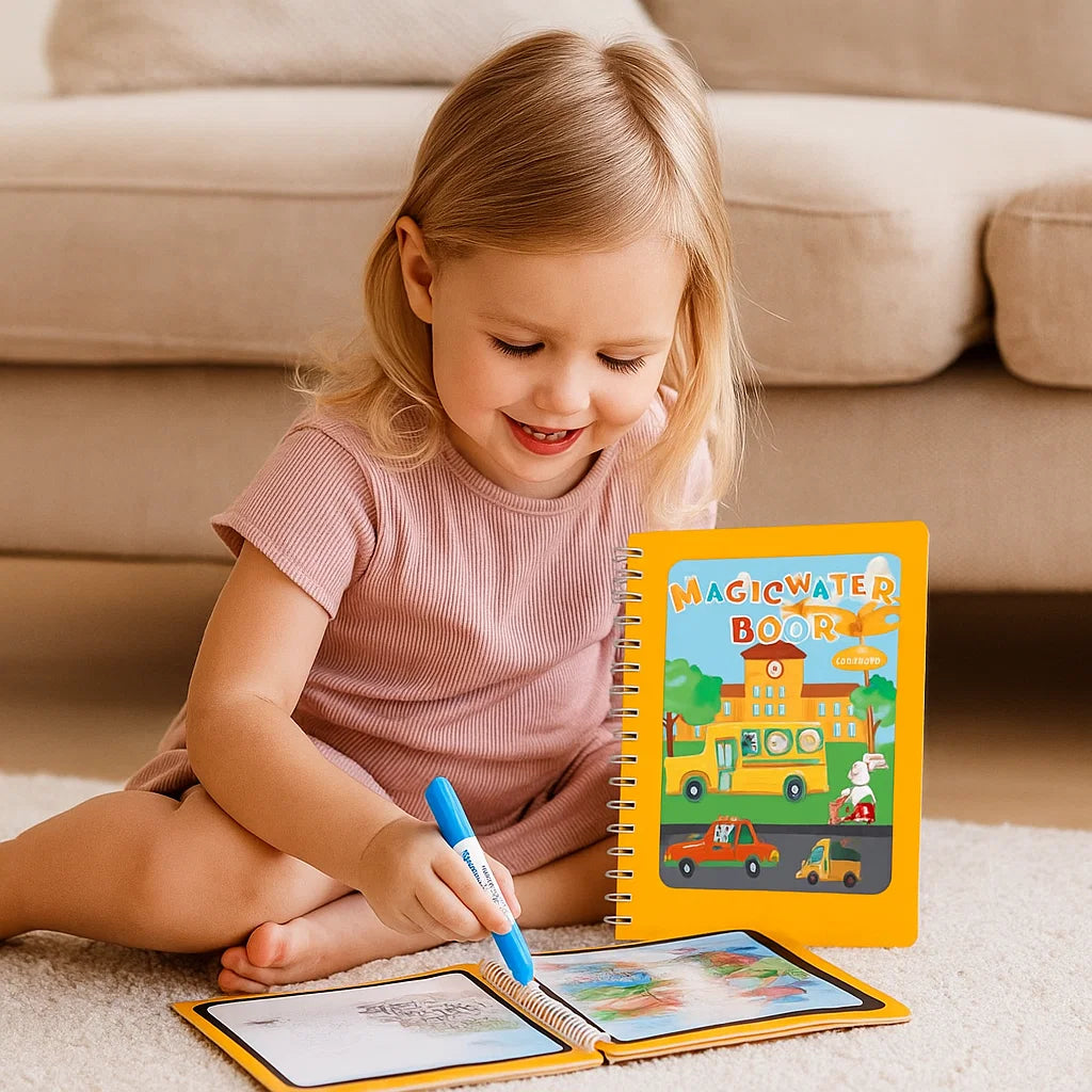 Colorful Kids Watercolor Painting Book Set with Brush - Fesara