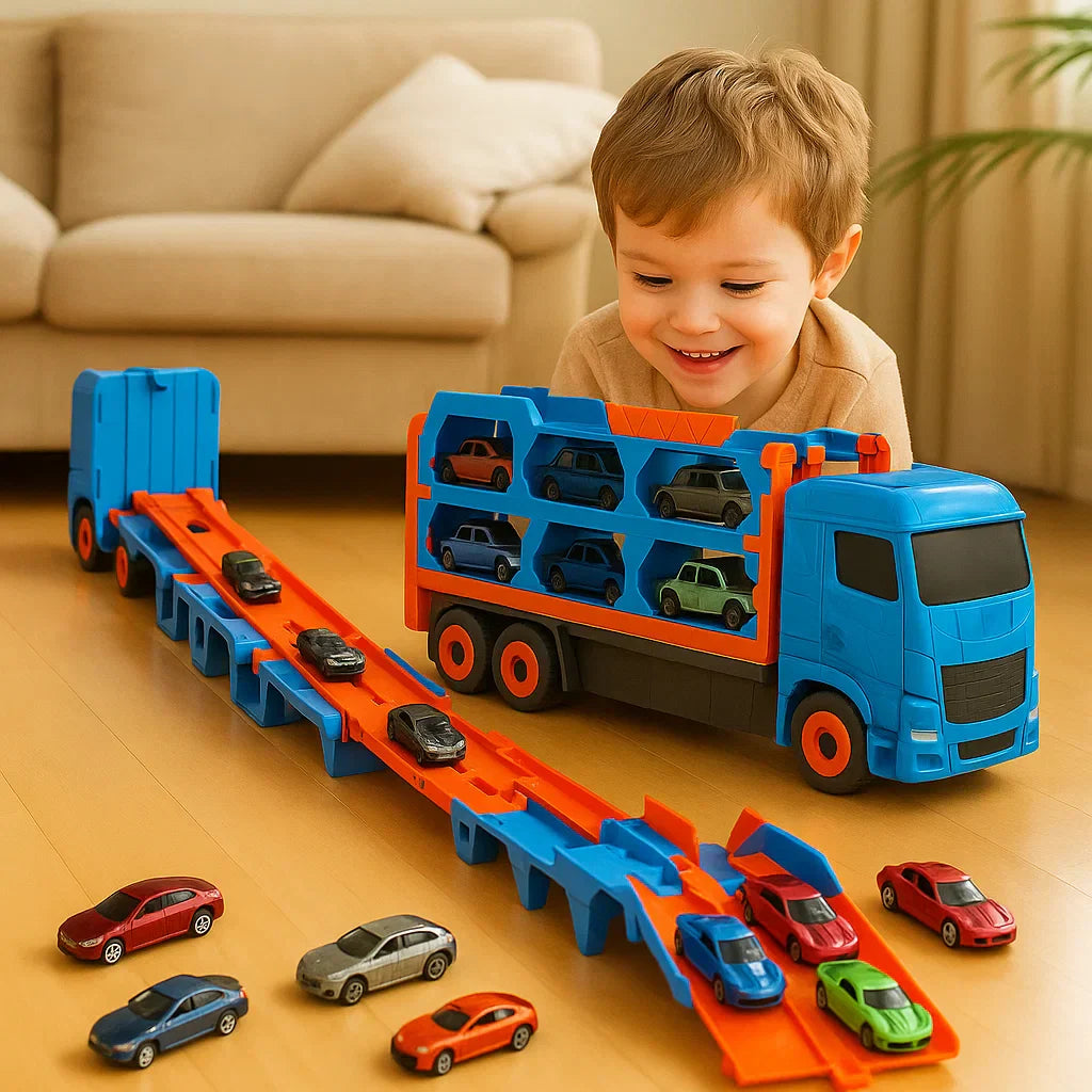 Portable Car Playset with Folding Stunt Track