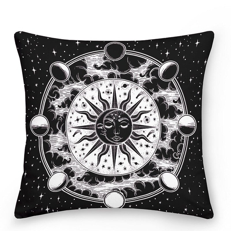 Cosmic Star Cushions with Sun and Moon Design