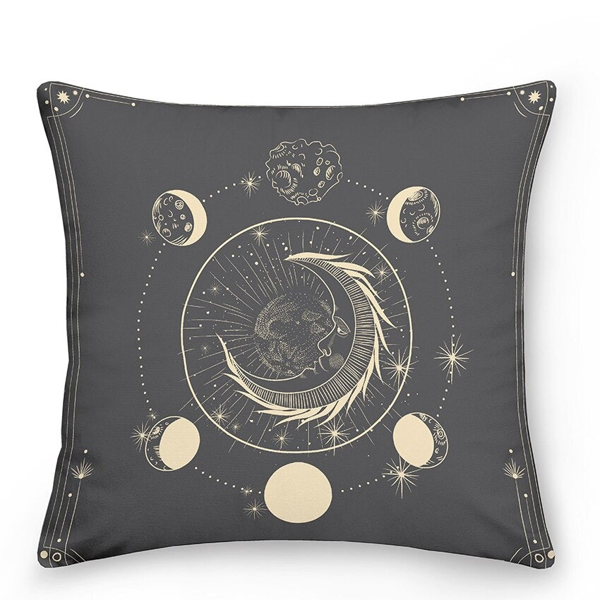 Cosmic Star Cushions with Sun and Moon Design