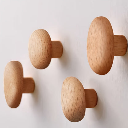 Rustic Wooden Wall Hooks Set - Natural Wood Decor