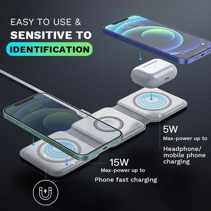 Compact 3-in-1 Portable Wireless Charging Pad