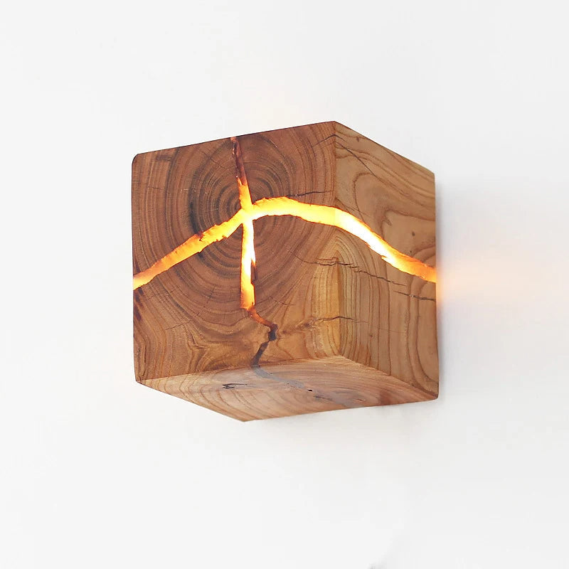 Natural Wooden Square Wall Lamp 1-Light
