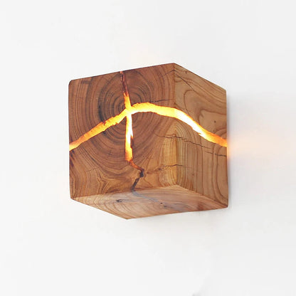 Natural Wooden Square Wall Lamp 1-Light