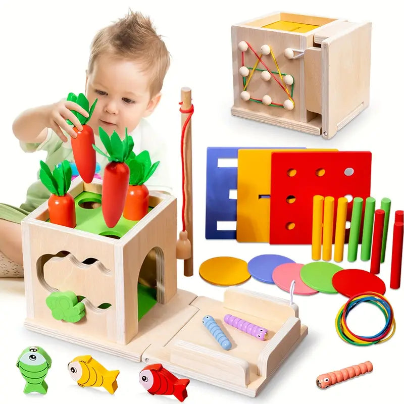Classic Wooden Learning Toy Box for Kids - Fesara