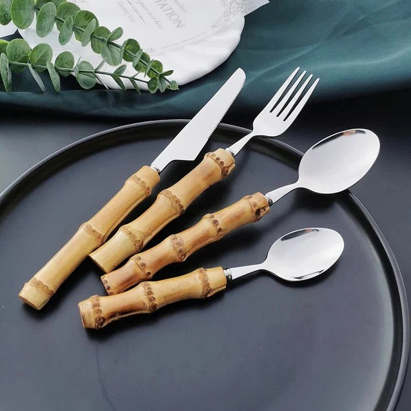 Eco Friendly Bamboo Handle Stainless Steel Utensil Set