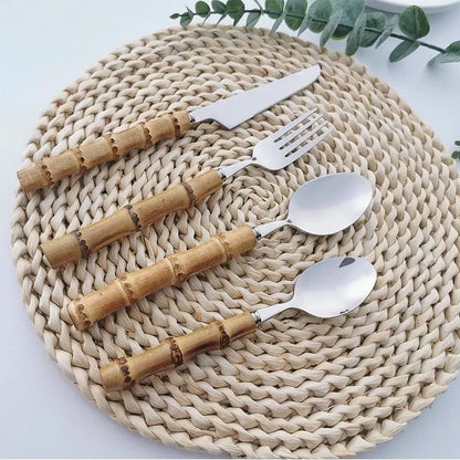 Eco Friendly Bamboo Handle Stainless Steel Utensil Set