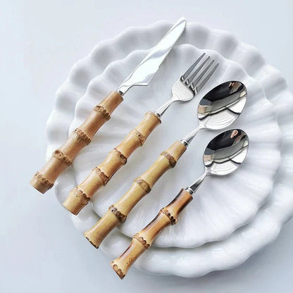 Eco Friendly Bamboo Handle Stainless Steel Utensil Set
